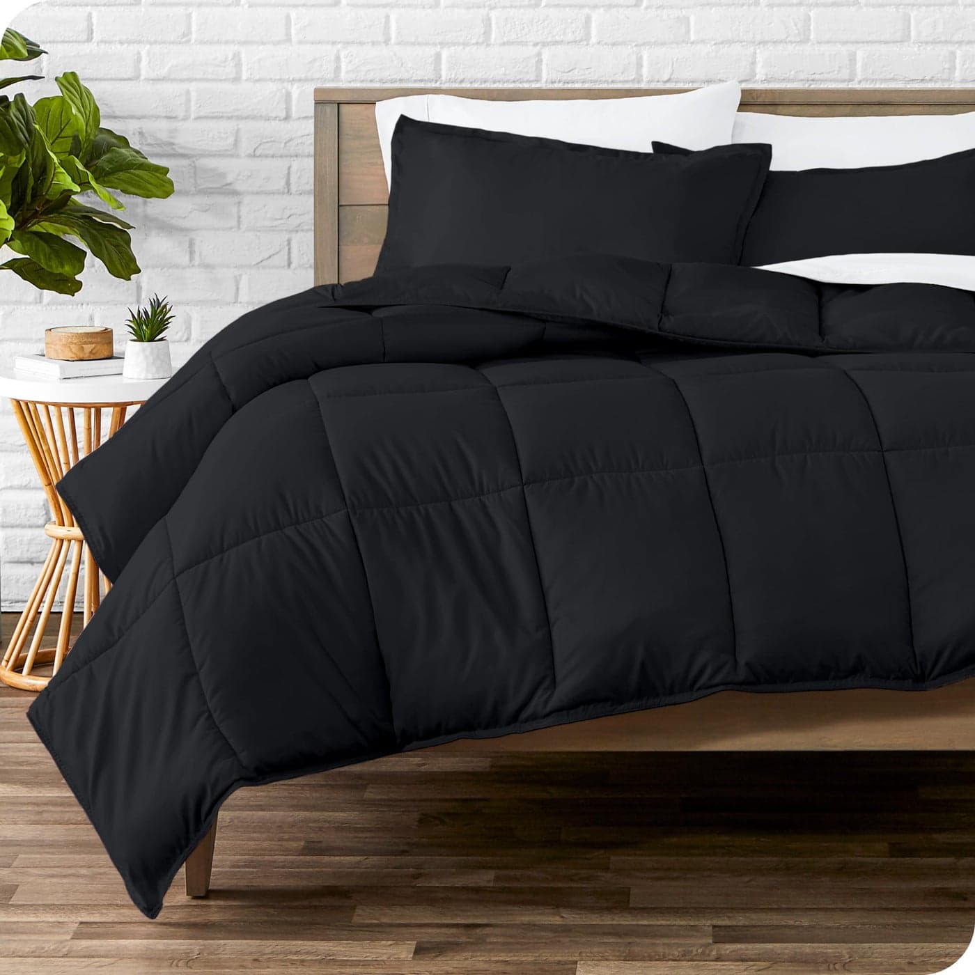 Bare Home Comforter Set Queen Size UltraSoft Goose Down Alternative Premium 1800 Series All Season Warmth Queen Black