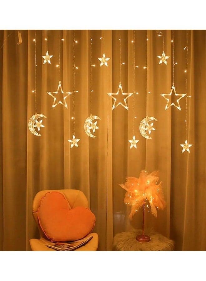 LED 5 pointed Star Curtain String Waterproof Fairy Lights with Remote and Battery+USB Dual Power