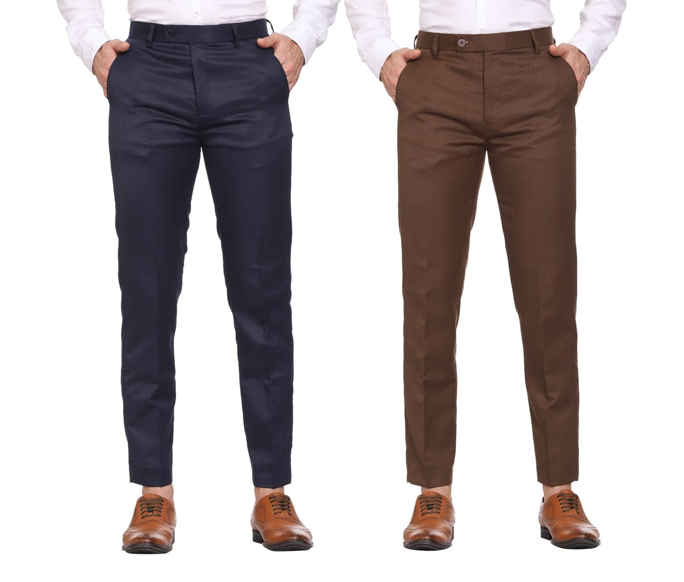 MALENO Men's Slim Fit Cotton Blend Formal Trouser (ML104_Navyblue_Brown_36)