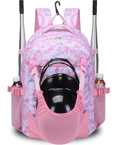 FOKDUVB Baseball Softball Backpack for Kids Boys Girls 68 812 1214 Large Youth Bat Bag for Gear Storage Baseball Softball Tball Equipment Back Pack with Separate Shoe Bag PinkWhite TieDye