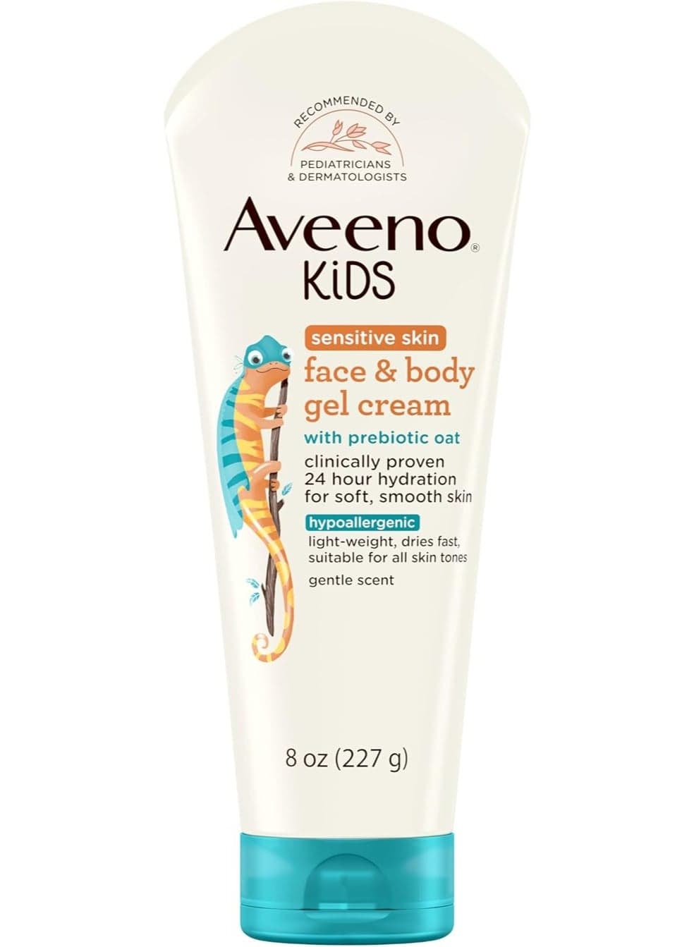 Sensitive Skin Face & Body Gel Cream for Kids with Prebiotic Oat, Clinically Proven 24 Hour Hydration for Soft Skin, Quick Drying and Lightweight, Hypoallergenic, 8 oz
