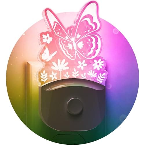 L LOHAS LED Kids Night Light, 8 RGB Color Changing Butterfly Night Lights with Dusk to Dawn Sensor, Acrylic Nursery Nightlight for Baby Room, Toddler Bedroom Decor & Gifts