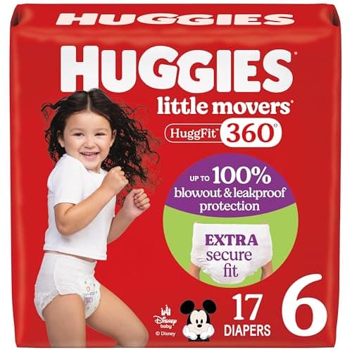 Huggies Size 6 Baby Diapers Little Movers HuggFit 360 Baby Diapers with 360 Waistband Size 6 35 lbs 17 Count Packaging May Vary