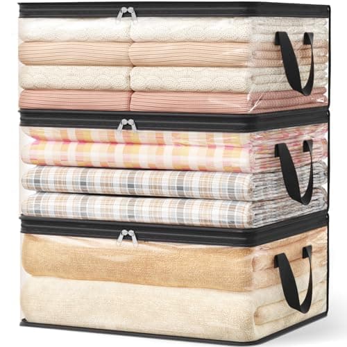 Lifewit 3 Pack Clear Clothes Storage Bags 35L Plastic Blanket Vinyl Foldable Moving Bags with Zipper Closet Organizers and Storage Containers for Bedding Duvet Pillow