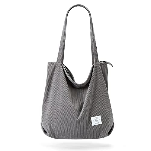 KALIDI Women Corduroy Tote Bag Casual Tote's Handbag Big Capacity Shoulder Bag with Pockets Zippers (Grey01)
