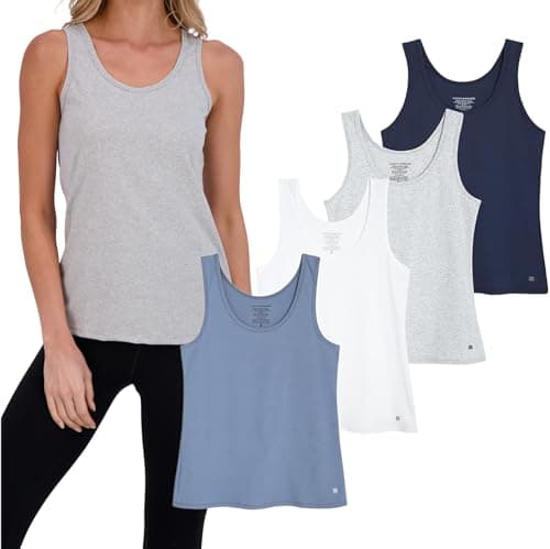 Lucky Brand Women's Tank Top - 4 Pack Stretch Cotton Scoop Neck Sleeveless T-Shirt (S-XL), Size Large, Blue/Grey/Slate/White