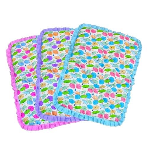 VParents Cotton Crib Sheet for New Born Baby, Soft Cotton Godadi Set for Baby, Godari Bedding Set of 3, Blue, Pink & Purple, Chunky