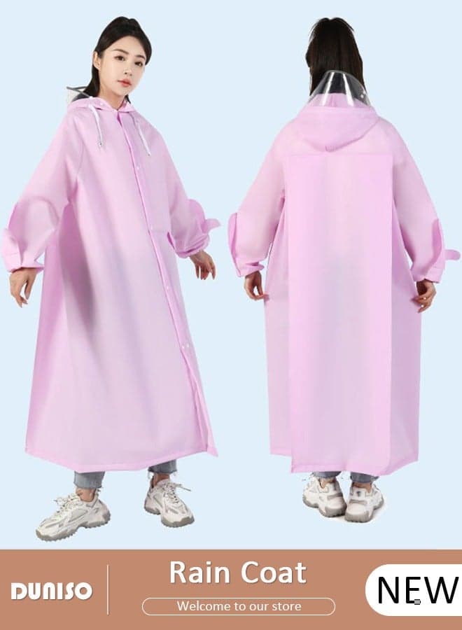 Adult Rain Coat, Emergency Rain Coats for Women with Hood and Drawstring, Reusable Outdoor Waterproof Thick Rain Ponchos for Adults, Portable EVA One-piece Rain Jacket Ponchos Adult for Family Fishing Travel