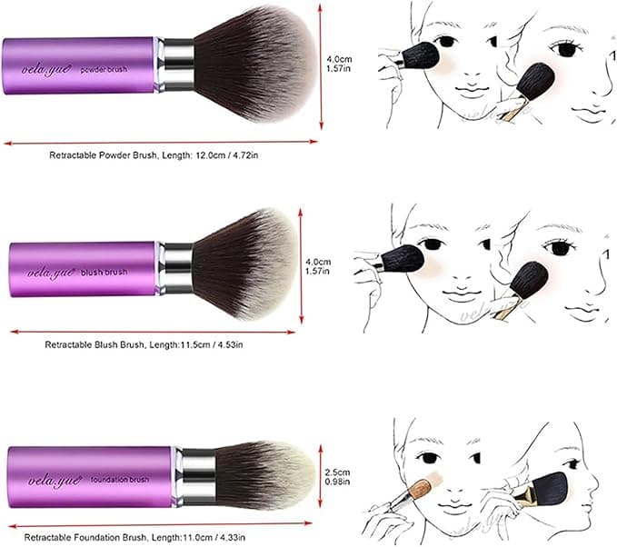 VelaYue Retractable Face Kabuki Brush Round Powder Travel Makeup Brushes