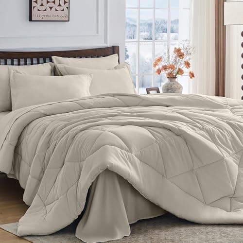 HEVUMYI Linen Full Comforter Set - 7-Piece All Season Bed in a Bag Full, Ultra Soft Bedding Set with Comforter, Flat Sheet, Fitted Sheet, Pillowcases, Pillow Shams