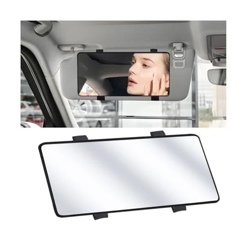 KHGUZ Car Sun Visor Vanity Mirror Vehicle SunShading Cosmetic Makeup Mirror with Straps Large Automotive Interior Rear View Travel Accessories Universal for SUV Sedan TruckBlack