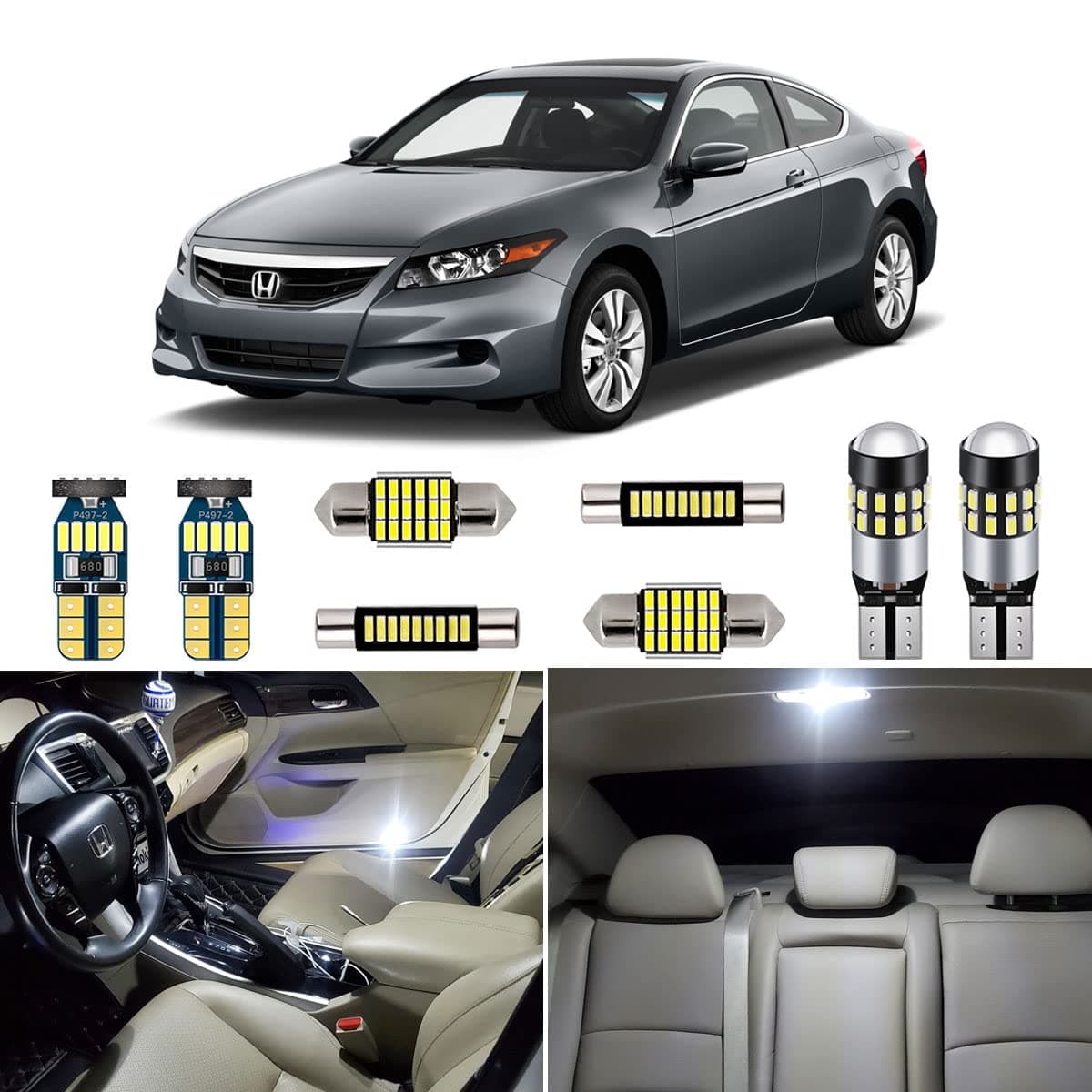 AUTOGINE Super Bright 6000K White LED Interior Light Bulbs Kit Package for Honda Accord 2003 2004 2005 2006 2007 2008 2009 2010 2011 2012 Install Tool