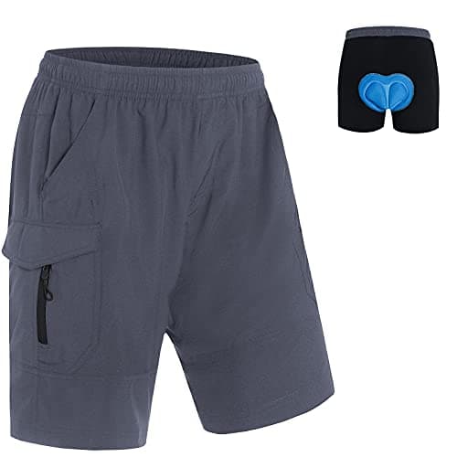 Ksmien Men's Mountain Bike Shorts 3D Padded MTB Bicycle Cycling Shorts Lightweight Loose-Fit Grey