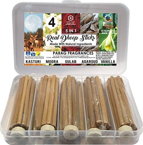 Parag Fragrances Real Dhoop Sticks 250gm Collection No 4 Kasturi Mogra Gulab Agaroud and Vanilla Without Charcoal Bamboo and Coal
