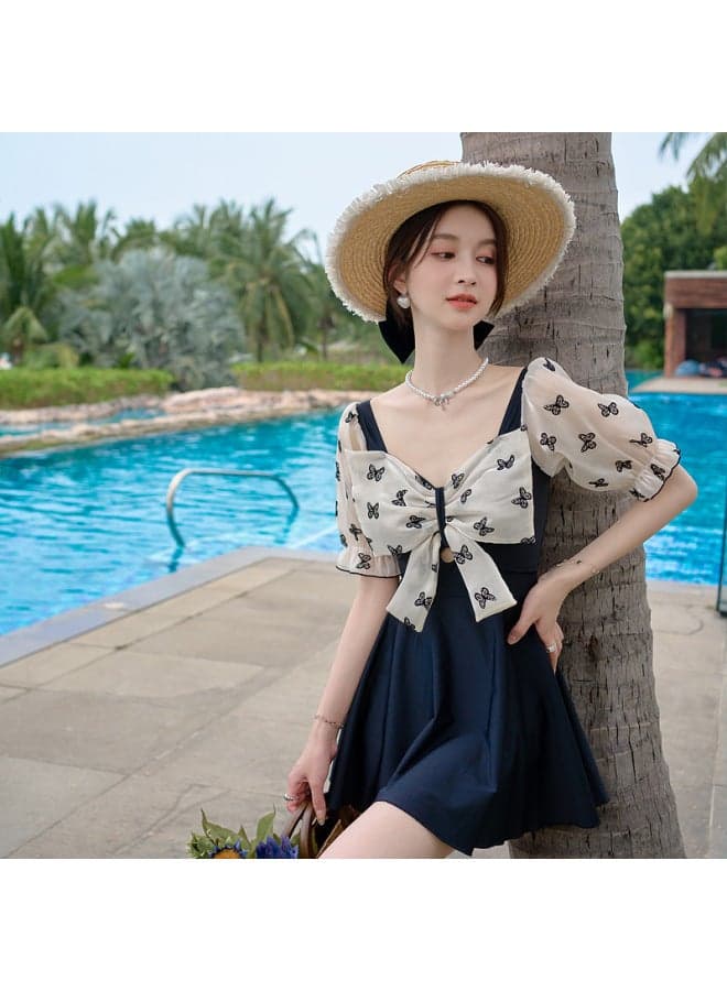 2023 Parent-Child Swimsuit Mother-Daughter Cyber Celebrity Skirt One-Piece Ins Style Conservative Children's Girl Mother-Daughter Swimsuit-Color:Adult-