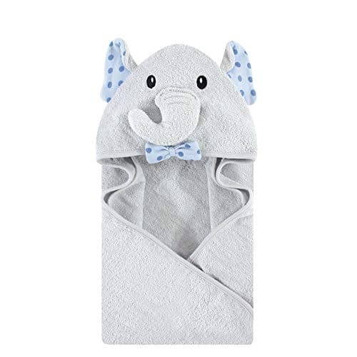 Hudson Baby Unisex Baby Cotton Animal Face Hooded Towel Blue Dots Gray Elephant One Size