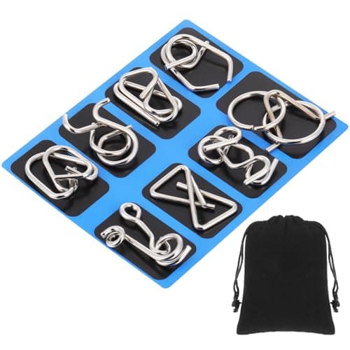 Yilloog Metal Wire Puzzle Set of 8 with Pouch Brain Teaser Puzzles IQ Test Ring Disentanglement Unlock Interlock Game Trick Metal for Party Favor ChallengeC Style