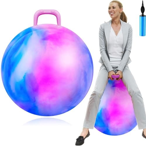 Lewtemi Hopper Ball for Adults 31 Inch Bouncing Ball Hippity with Handle Rubber Hop Jumping Hopping Exercise with Air Pump for Outdoors Sports Games Exercise Blue Pink Cloud