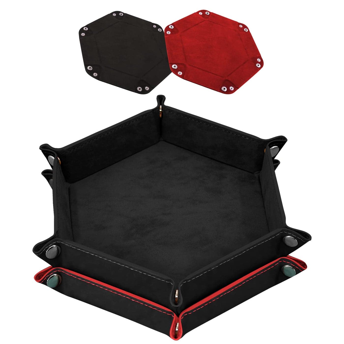 SIQUK 2 Pieces Dice Tray PU Leather Dice Trays Folding Hexagon Dice Holder Tray for Dice Games Like RPG DND and Other Table Games Black and Red
