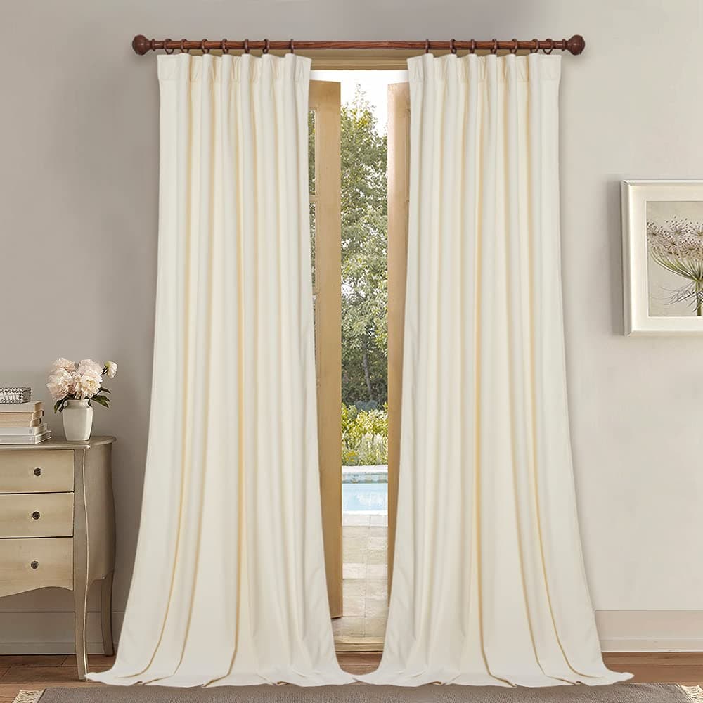 StangH Ivory White Velvet Curtains 96 inches Long Bedroom Privacy Drapes Luxury Home Decoration for Wall Backdrops Room Darkening Window Curtains for NurseryWedding W52 x L96 2 Panels
