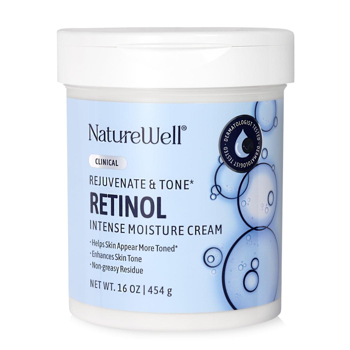 NATURE WELL Clinical Rejuvenate Tone Retinol Intense Moisture Cream for Face Body Hands AntiAging Targets Discoloration Wrinkles Sun Damage Crepey Sagging Skin 16 Oz
