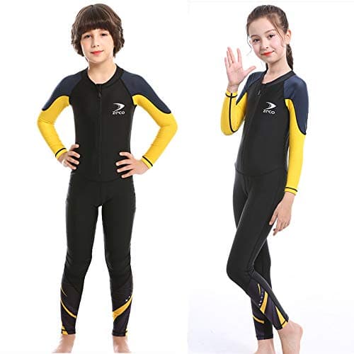 ZCCO Kids Full Body Swimsuit–Long Sleeve Rash Guard for Boys&Girls,One-Piece Sun Protection Swimwear for Water Activities (LK-BK-2XS Black