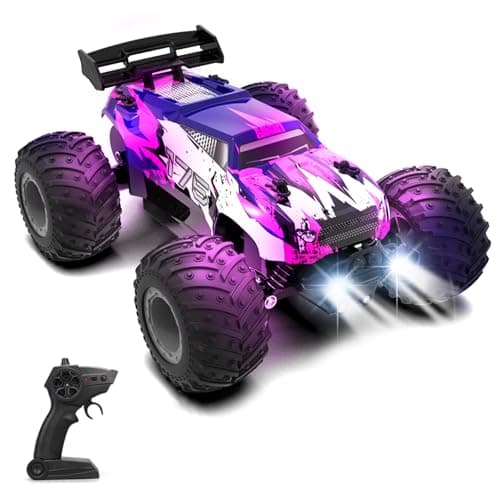 Sjpzwcrl Remote Control Car Toy Truck Hand Controlled Monster Truck Toys RC Car Electric Rock Crawler RC with Headlights and Colorful Toy Cars Body Lights for Boy Kids Purple