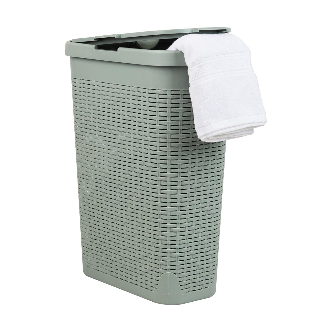 Mind Reader Slim Laundry Hamper with Lid 40L Clothes Basket Premium Wicker Design Plastic Mint