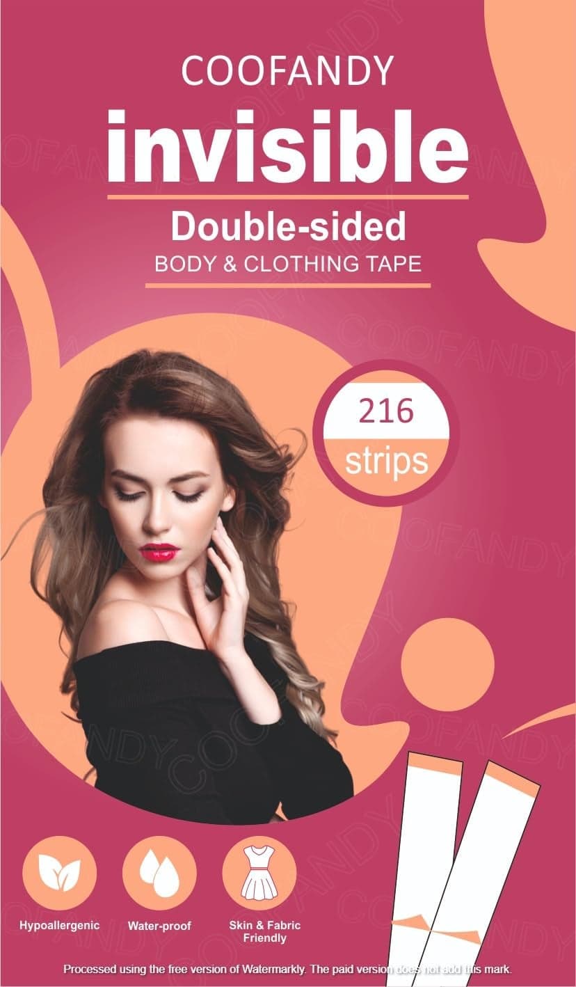 COOFANDY 216 Strips - Double Sided Tape for Fashion, Clothing and Body | All Day Strength Invisible Dress Tape for women | Gentle to stick on Skin and clothes | Transparent (216-strips)