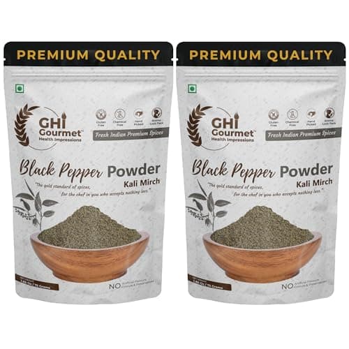 GOURMET HEALTH IMPRESSIONS - Superior Grade Tellicherry Black Pepper Powder | Malabar Wayanad Region | Pack of 2 x 75g | Net 150g | Finely Ground, Non-GMO | Perfect for Seasoning & Flavor Boost