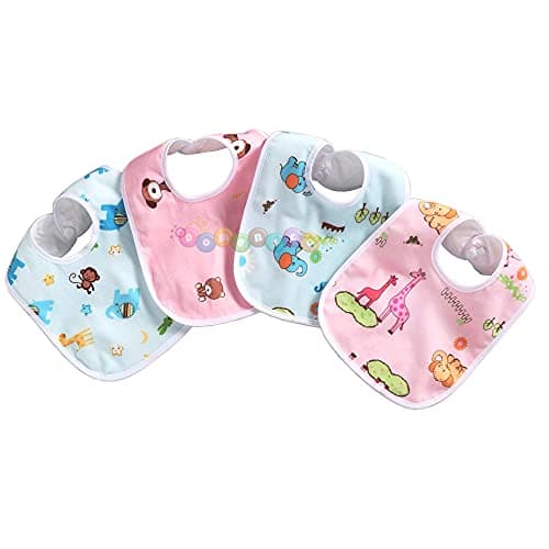 DOMENICO Baby Soft Feeding Bibs/Apron Cute Multi Print|with Tich Button| Waterproof Newborn Baby Bib Set - Pack Of 4