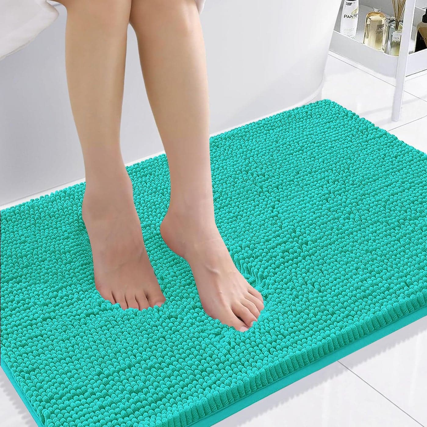 Smiry Luxury Chenille Bathroom Rugs 36x24 Extra Soft and Absorbent Shaggy Bath Mat Machine Washable NonSlip Plush Carpet Runner for Tub Shower and Floor Home Decor Accessories Turquoise