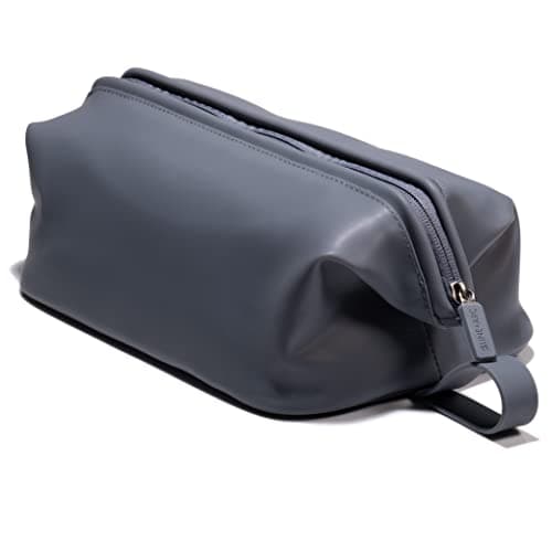 LINE+ARC Easy-to-Clean Silicone Dopp Kit (As Seen in Glamour and GQ) Extra-Wide Opening Anti-Stain (Smoke, 3.5L) Toiletry Bag Travel Set Makeup Organizer Cosmetics Case Fabric Simple Hang Loop