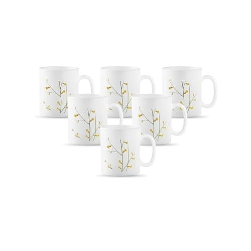 La Opala Diva, Opal Glass Crockery | Coffee Mug Cylinder Regular, Set of 6 | Citron Weave, 190 ml | for Tea & Coffee | Microwave Safe | 100% Vegetarian | Extra Strong | Super Light | Super White