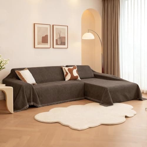 MYSKY HOME Sectional Couch Covers, Couch Cover for Sofa, 2 Pieces L Shape Sofa Cover, Sofa Slipcover for 2-3 Cushion Couch, Washable Blanket Furniture Protector(71"x102"+71"x118", Deep Chocolate)