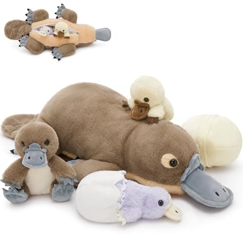 Tezituor 21 Platypus Stuffed Animal with 3 Babies 2 Eggs Cute Realistic Platypus Plush Toys for Kids Christmas Easter Birthday Party and Decorations