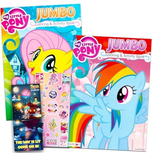 Pony Coloring Book Set - Bundle with Stickers, 2 Jumbo Books Featuring Rainbow Dash, Fluttershy, Pinkie Pie and More