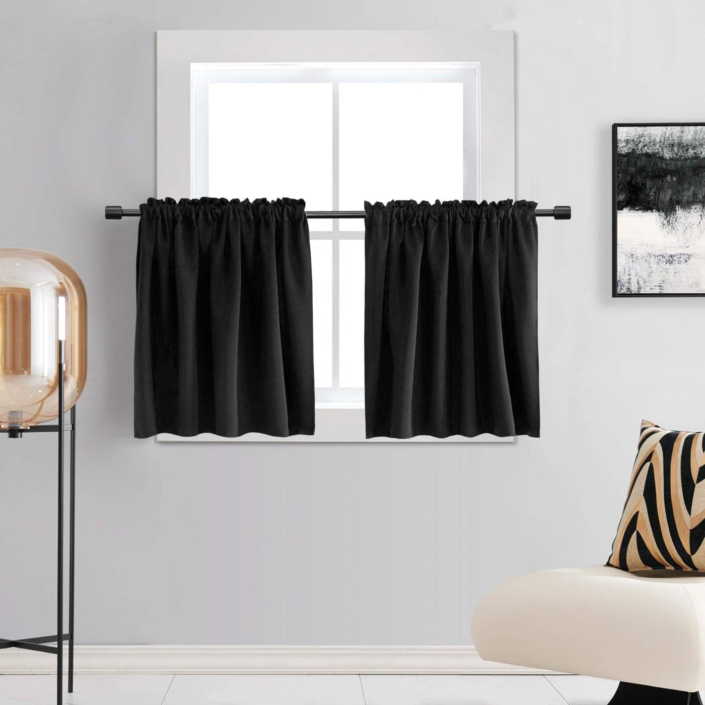 DONREN 36 Inch Length Curtains 2 Panels Blackout Thermal Insulating Small Curtain Tiers for Bathroom with Rod Pocket Black52 Inch Width