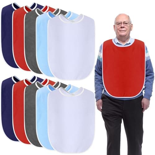 Jeere 10 Pcs Adult Bibs Washable Clothing Protector for Men Women Adjustable Eating Cloth for Elderly Seniors and Disabled (Multicolor)