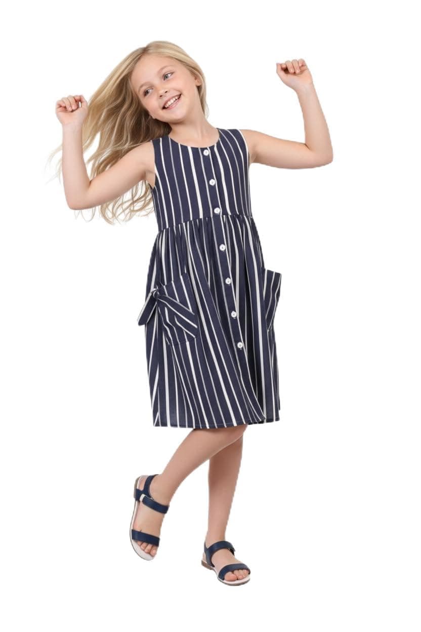 VIKITA Kids Printed Cotton Frock Dress for Baby Girls|Comfortable Summer Wear Dress| for Birthday,Evening, Kids Onepeice Dress Dark Blue