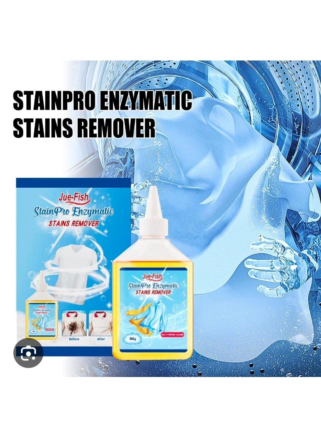 Jue-Fish StainPro Fabric Cleaner – Strong Enzyme Powered Laundry Solution for Removing Oil, Sauce, Sweat, Dirt, and Food Stains Quickly While Restoring Brightness and Maintaining Soft Fabric Texture After Every Wash