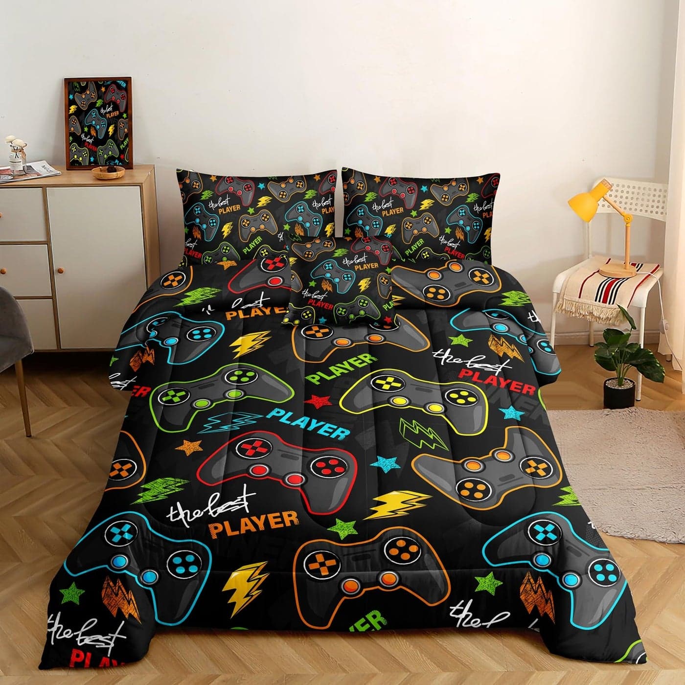 ROWADALO 5 Pieces Gaming Bedding Set for Boys Gamer Comforter Set Twin SizeGame Controller Comforter for Boys Kids 5 Pieces Bed in A Bag 3D Gamepad Microfiber Bedding SetsDJT H5011 Twin
