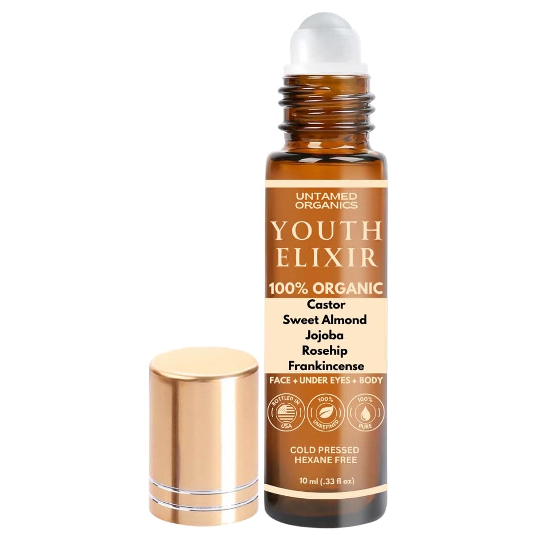 Youth Elixir Roll On Facial Serum For Under Eyes and Face with Certified Organic Cold Pressed Hexane Free Castor and Frankincense Oil Miracle AntiAging Oil 10mL