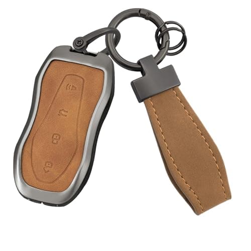 HIBEYO Key Fob Cover Compatible with Geely Atlas Pro Gili Boyue Tugella Azkarra FY11 Emgrand GS X6 EC7 SUV Accessories Leather& Zinc Alloy Key Case Protector-D Type Brown