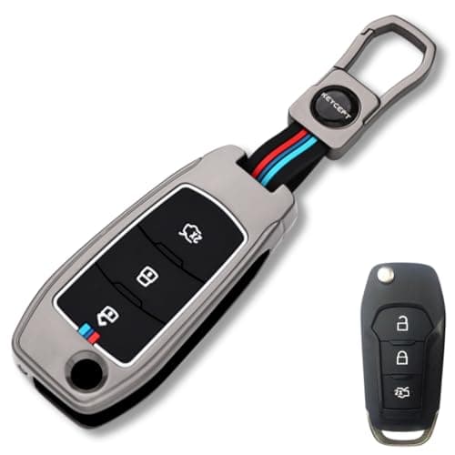KEYCEPT Metal Key Cover Compatible for Ford Figo, Aspire, Endeavour Flip Key 3 Button Flip Key with Keychain (Short Keychain).
