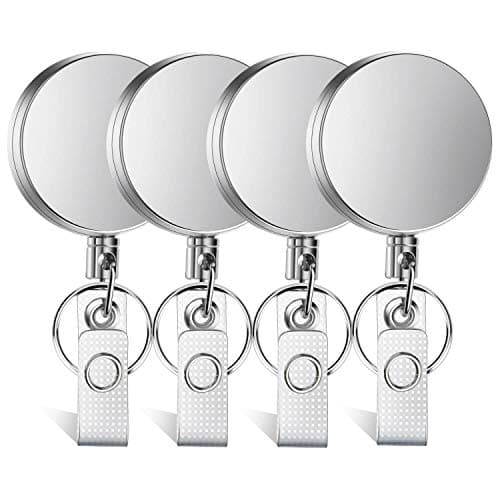 Selizo 4 Pieces Retractable Badge Holder Heavy Duty Badge Reels ID Holder with Keychain Ring Clip for ID Card Carabiner Key Card Work Badge