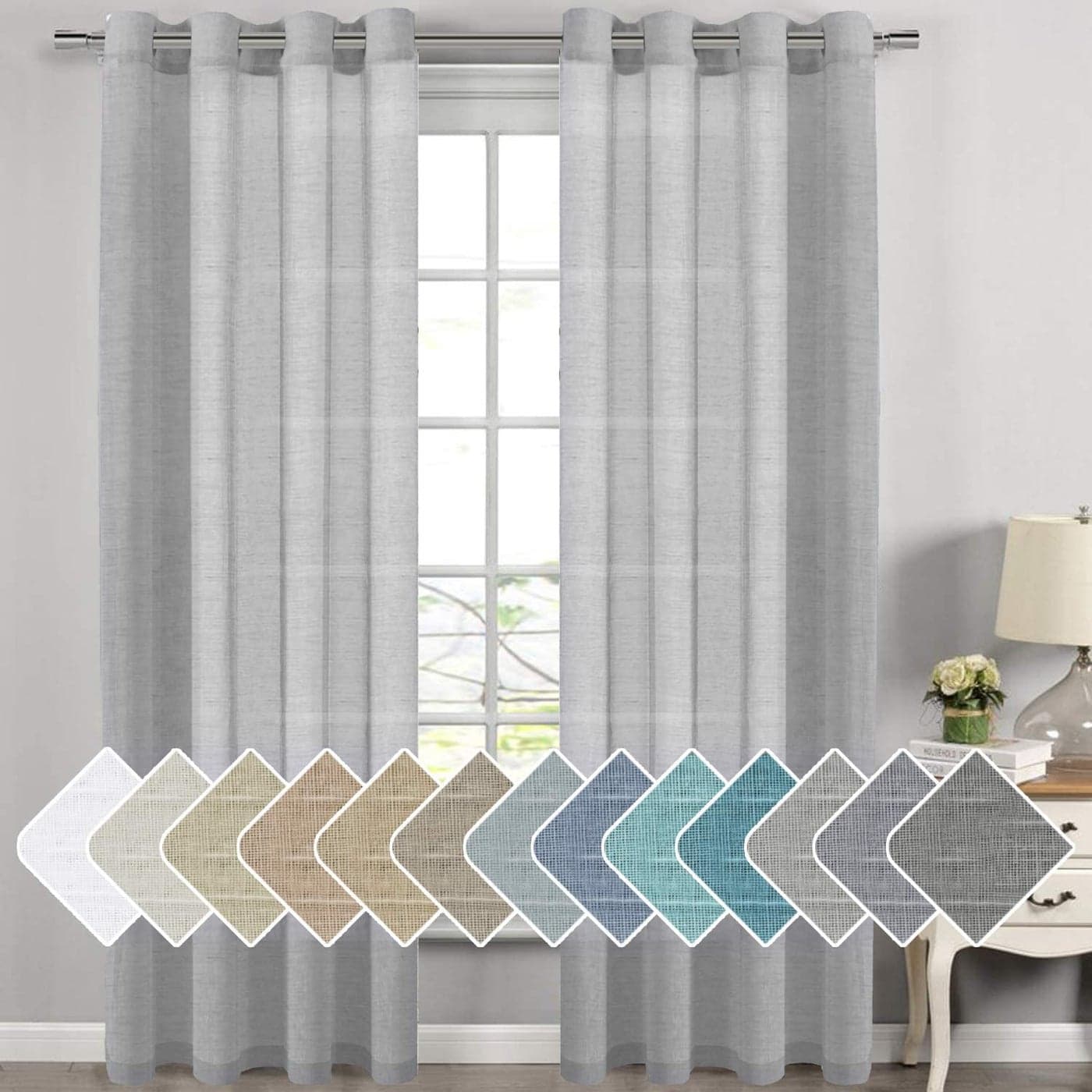 HVERSAILTEX Linen Curtains Natural Linen SemiSheer Curtains 2 Panels Nickel Grommet Privacy Added Premium Soft Rich Material Drapes for BedroomLivingroom 52x108 Inch Dove