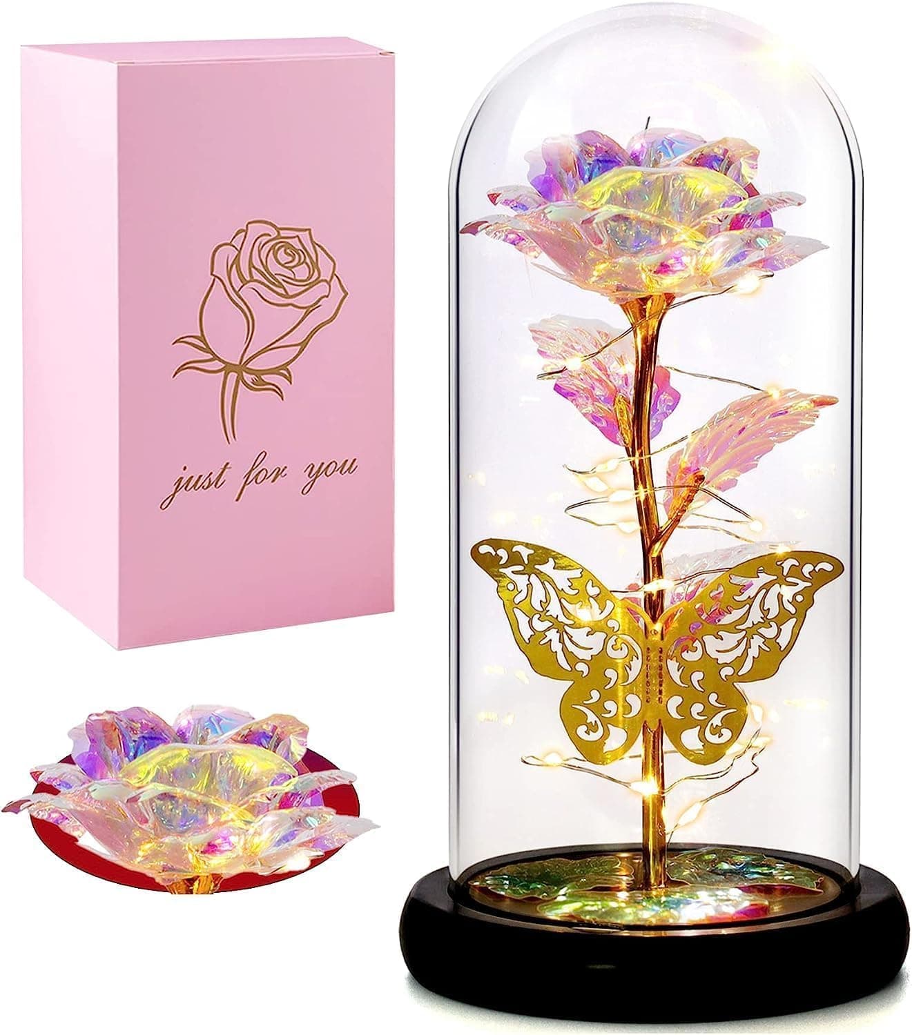 Gijaxe for Mom Rose Flower Gifts for Women Glass Rose Girlfriend Wife Friend LoverLight Up Rose in A Glass Dome for Mothers Day Birthday Anniversary Pack of 1