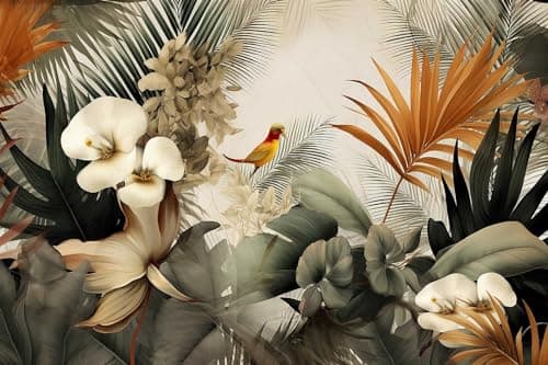 Toolhom Flower Series Mural Colorful Leaves Seamless wall Mural Birds Resting on Flowers Wallpaper for Bedroom Living Room Bathroom Background wall DecorationNonselfAdhesive
