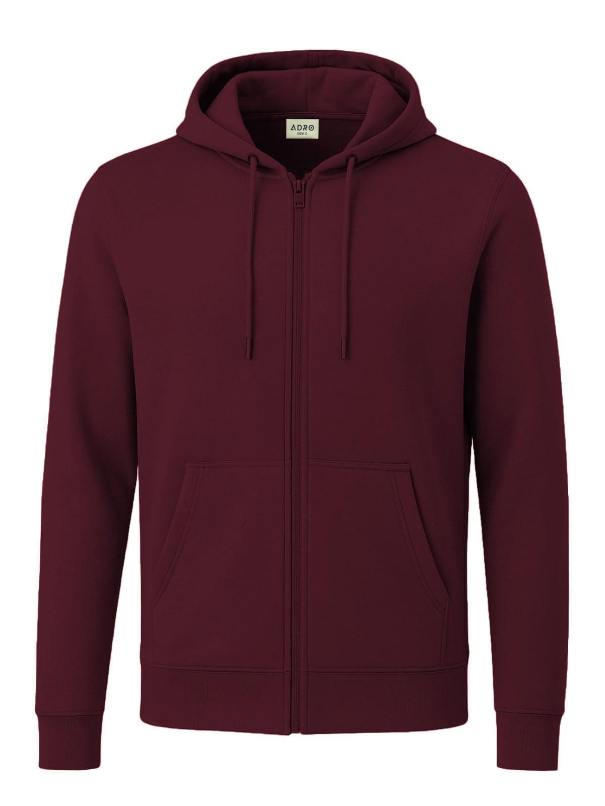 ADRO Mens Cotton Solid Zipper Hoodie Sweatshirts (ZH23-PLN-MR_Maroon_L)